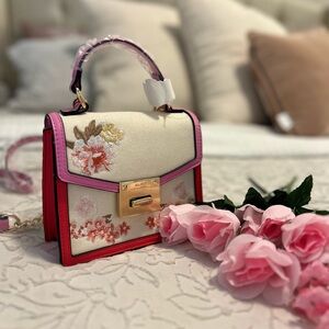 Aldo Cream and Pink Mini Bag with Floral Embellishments